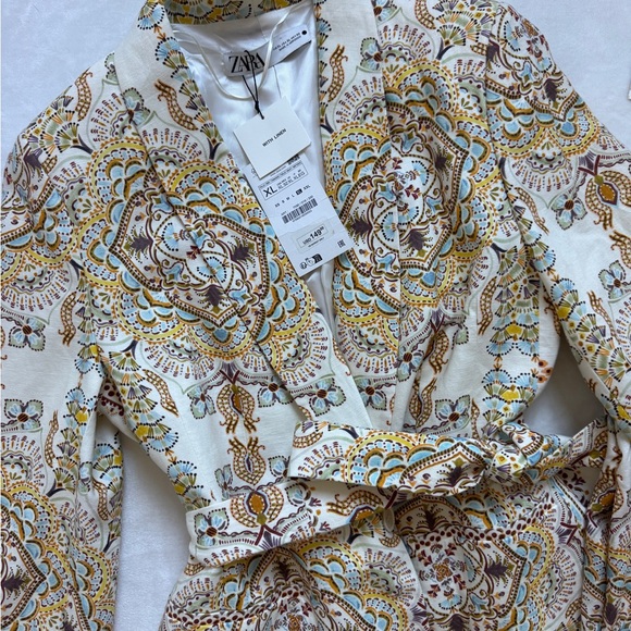 NWT Zara linen blend multi-colored patterned pant suit - Picture 4 of 7